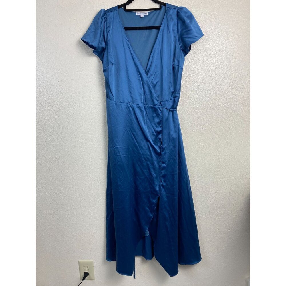 BALTICBORN True Wrap Midi Dress Women Small Short Sleeve party Event Satin Flowy